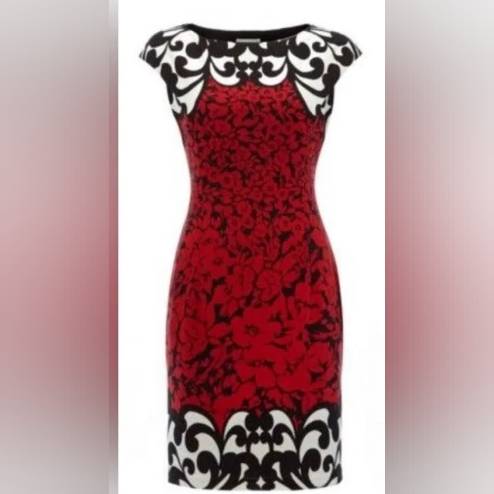 Maggy London Red and Black Patterned Dress